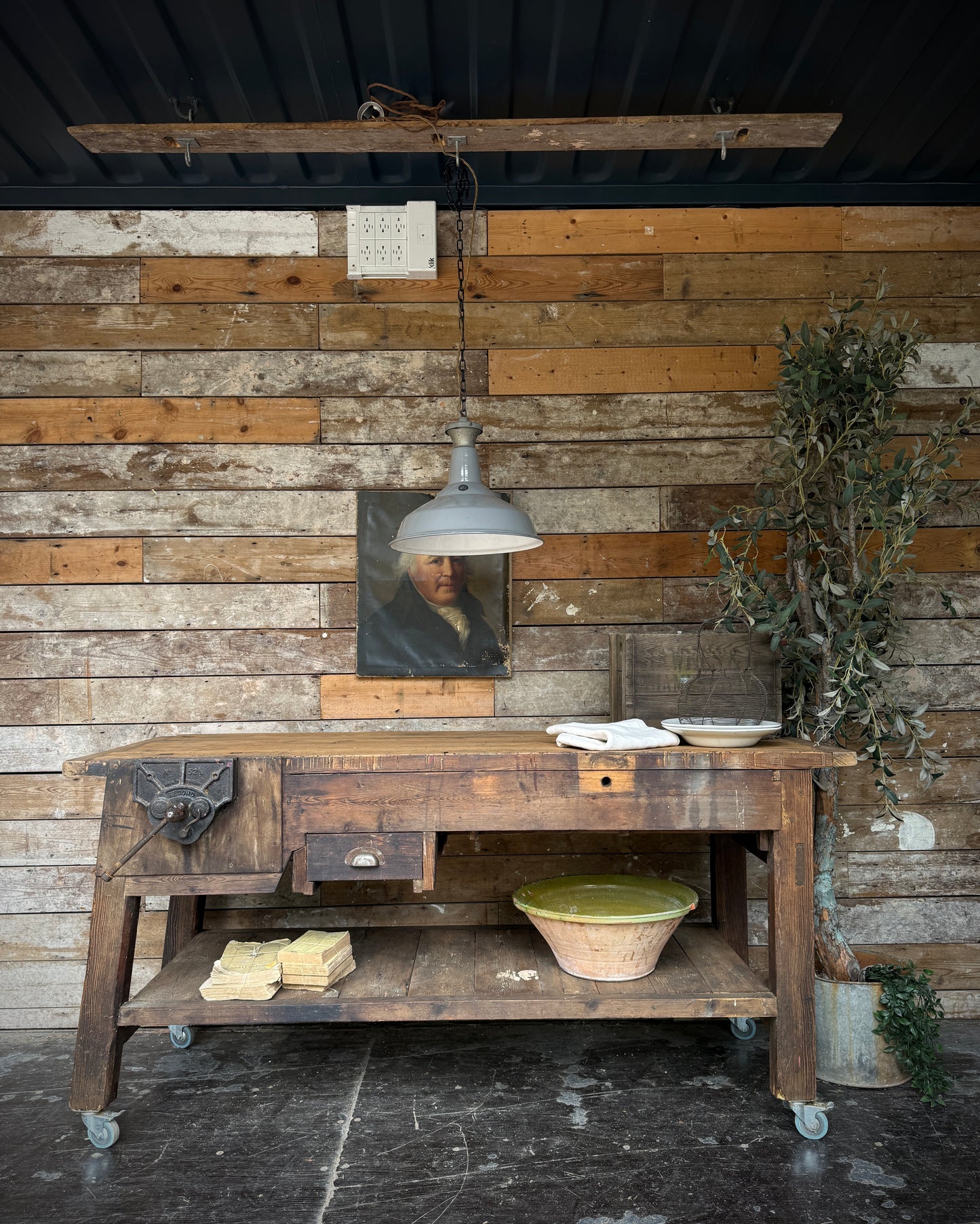 Large industrial workbench kitchen island