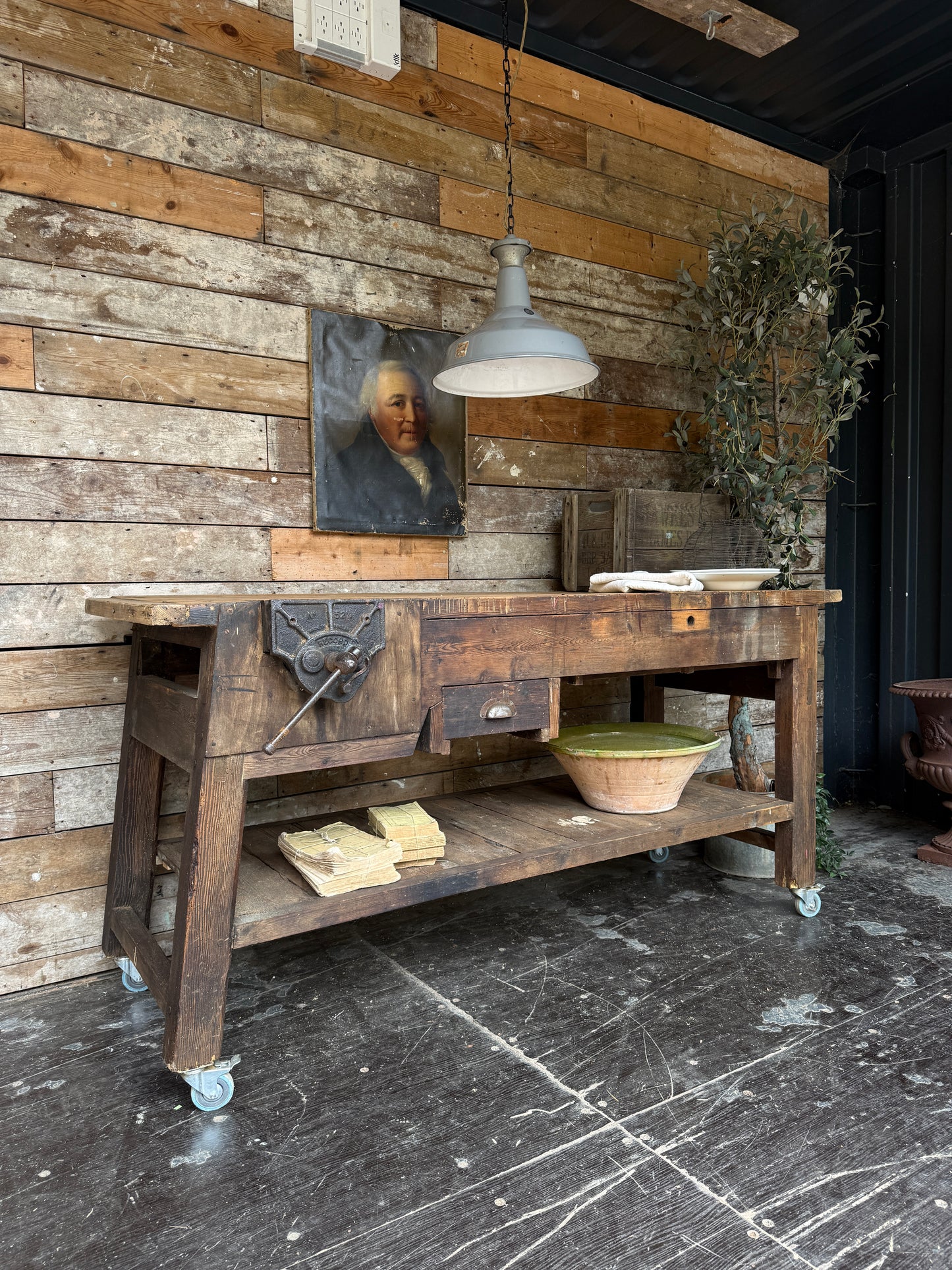 Large industrial workbench kitchen island