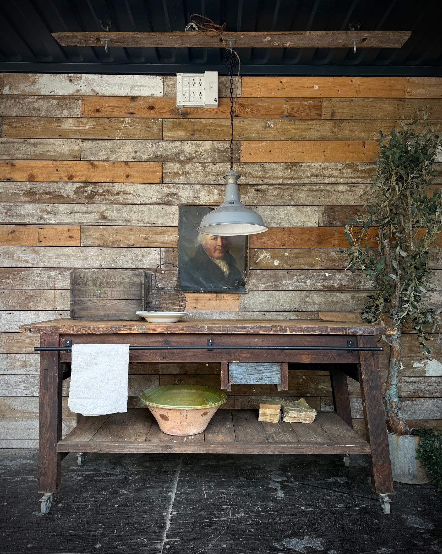 Large industrial workbench kitchen island