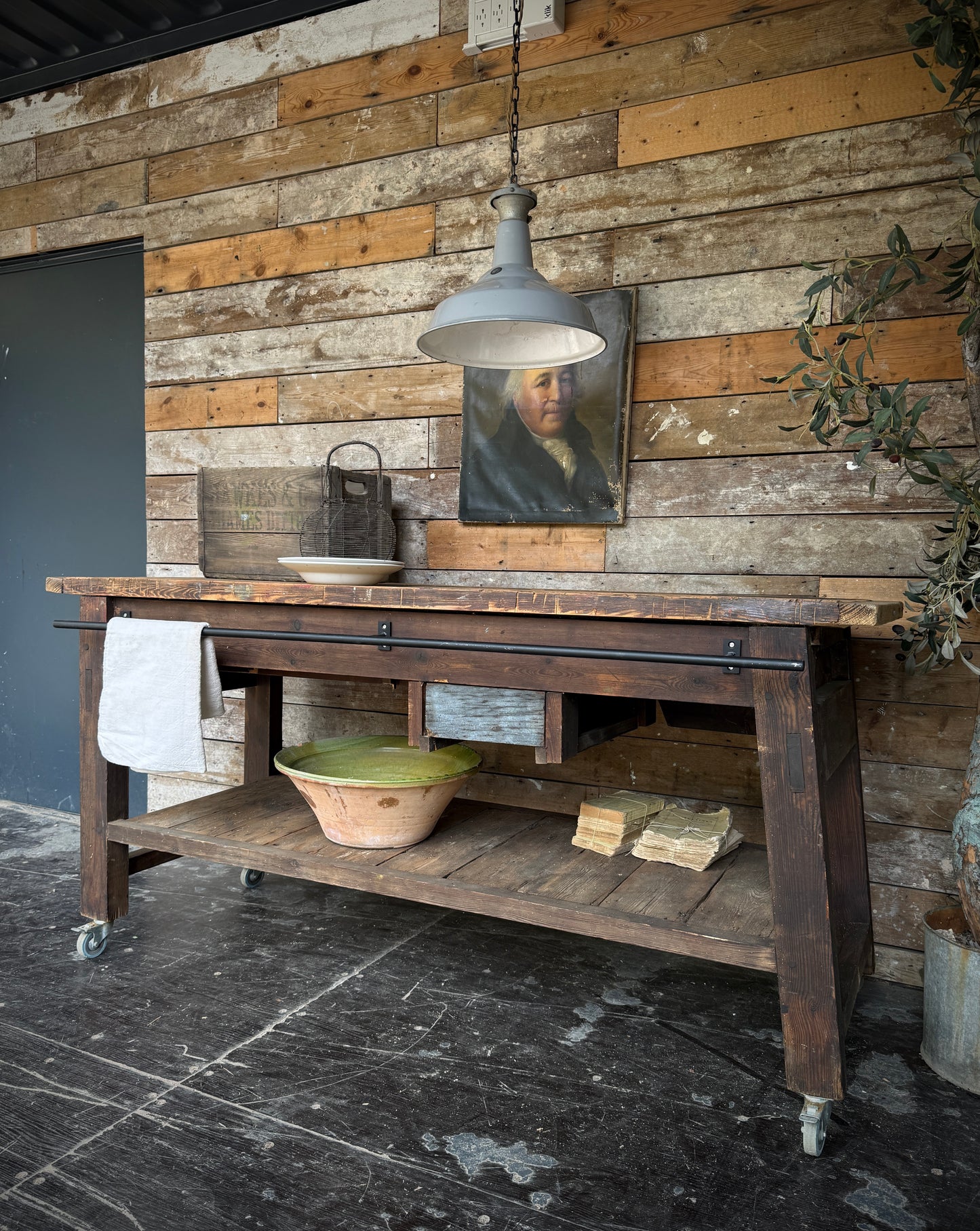 Large industrial workbench kitchen island