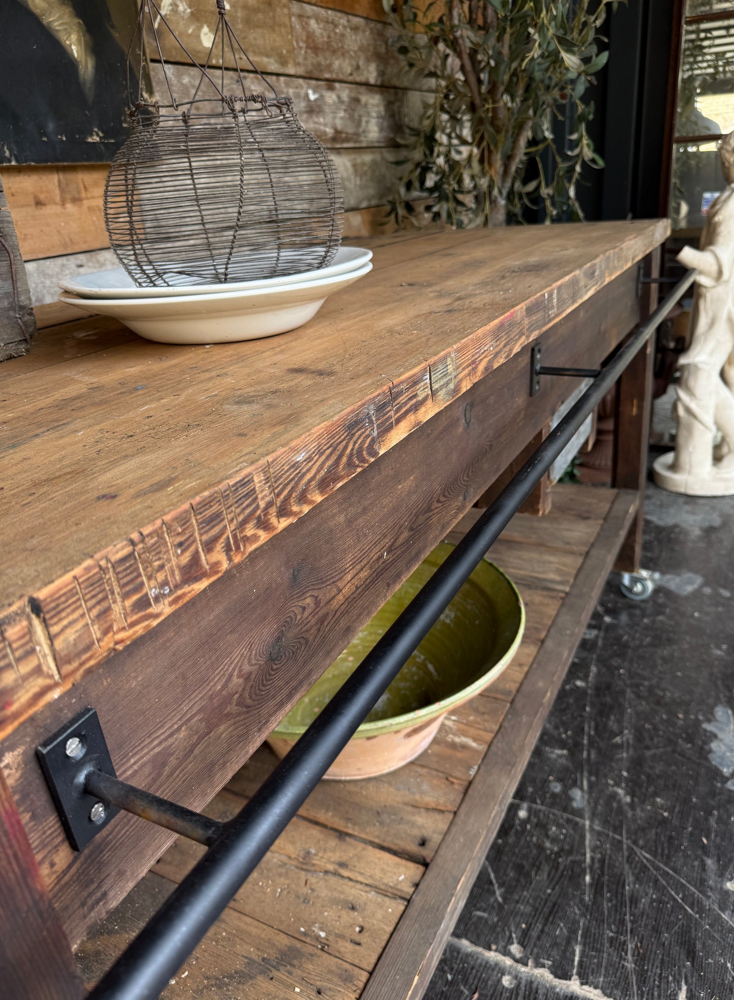 Large industrial workbench kitchen island