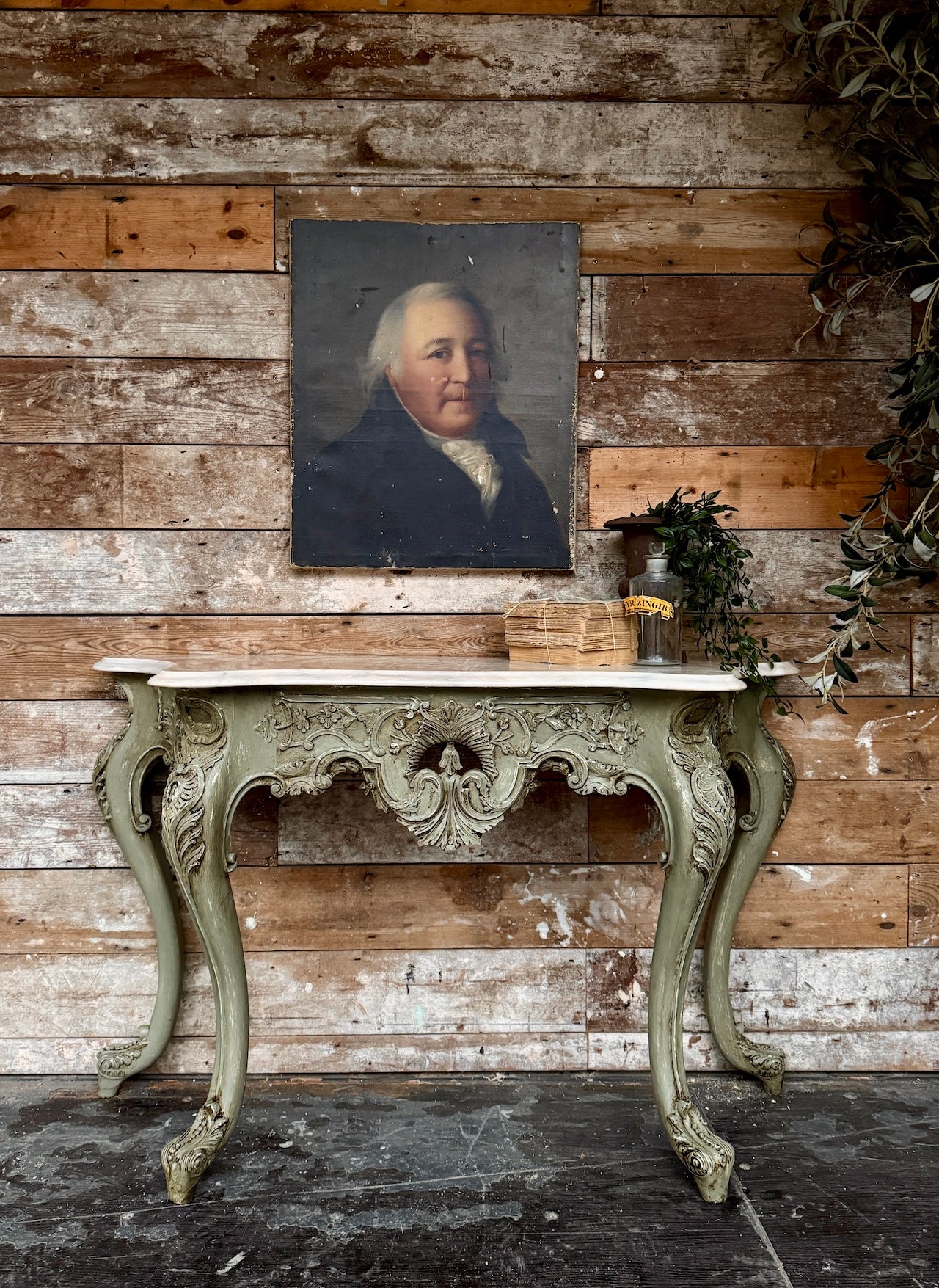 Decorative French marble topped console table