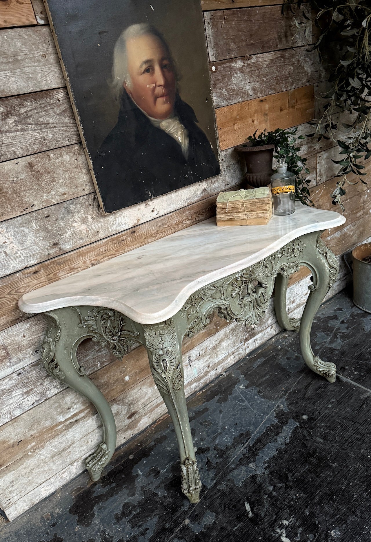 Decorative French marble topped console table