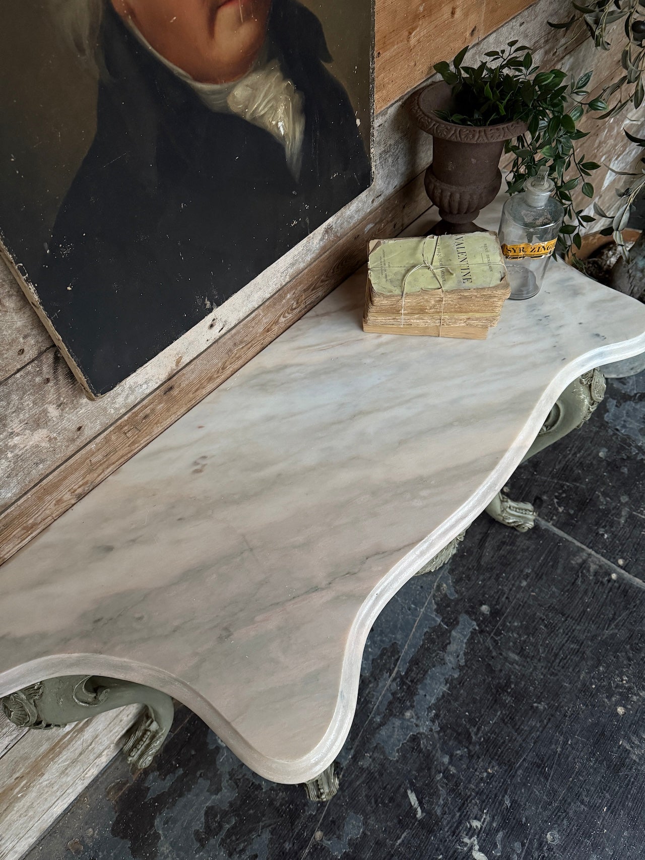 Decorative French marble topped console table