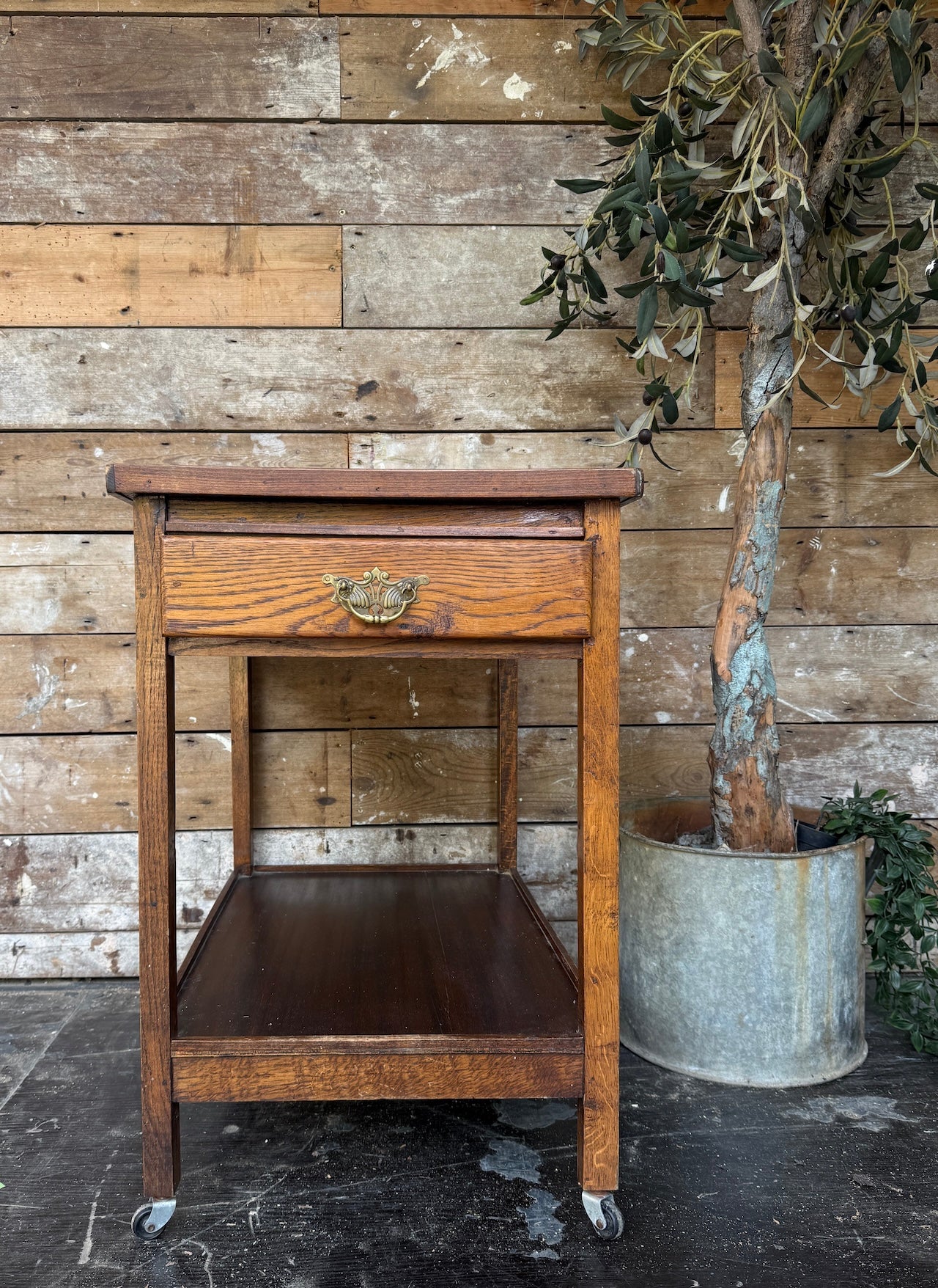 Oak drinks trolley / side table