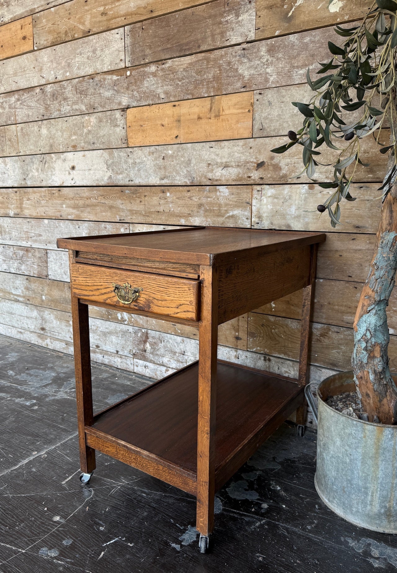 Oak drinks trolley / side table