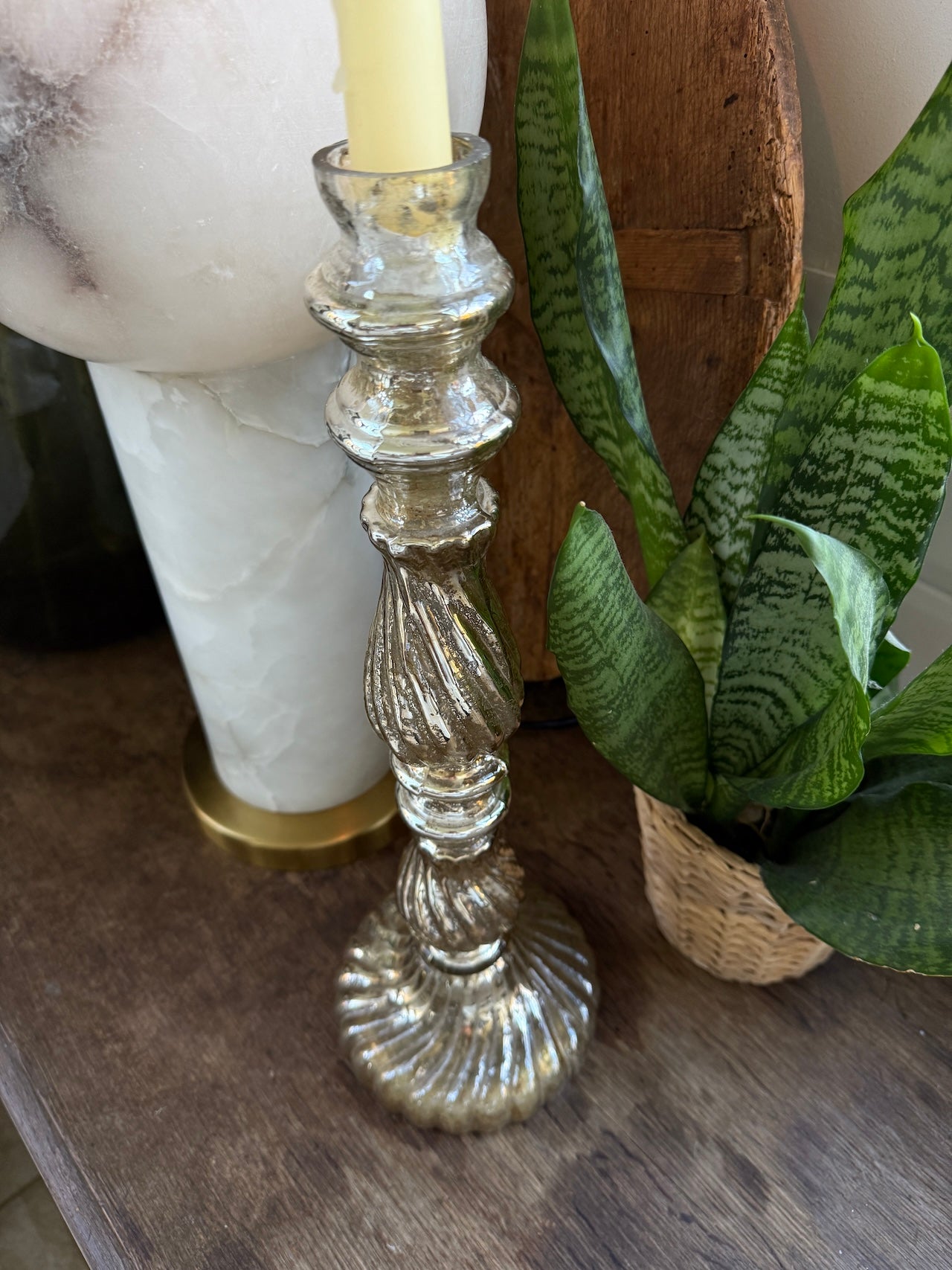 Mercury glass candlestick