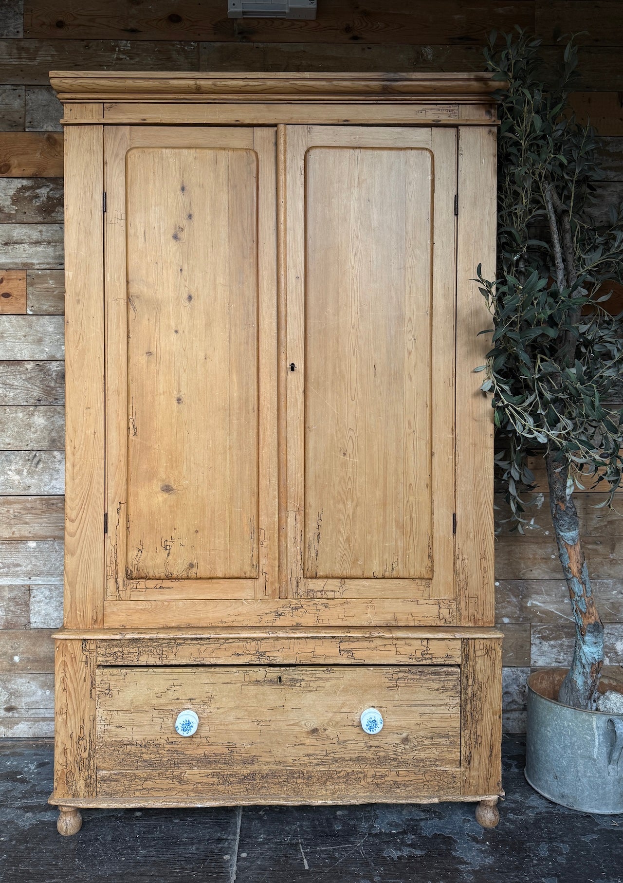 Rustic old pine child's wardrobe / cloaks cupboard