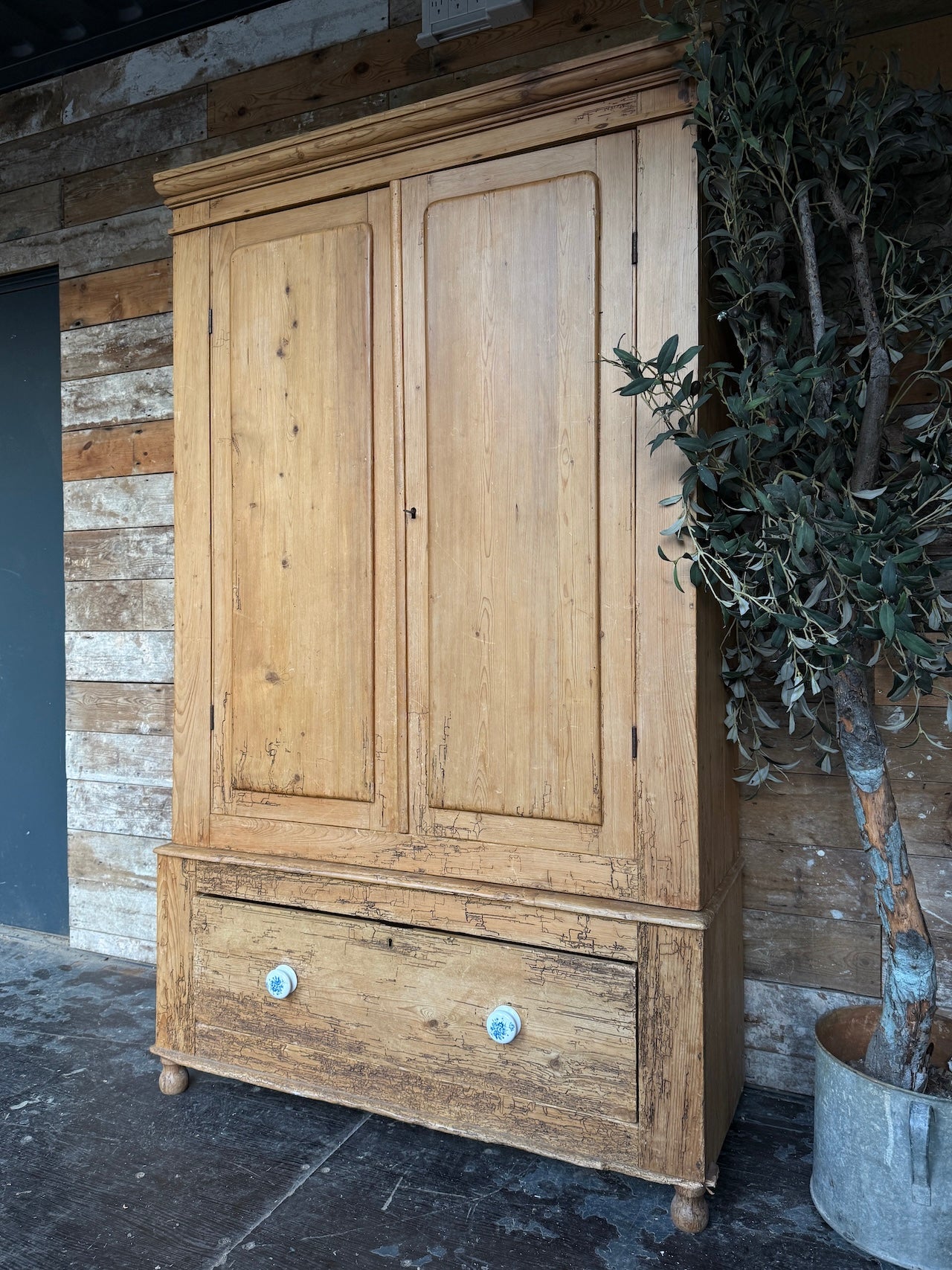 Rustic old pine child's wardrobe / cloaks cupboard
