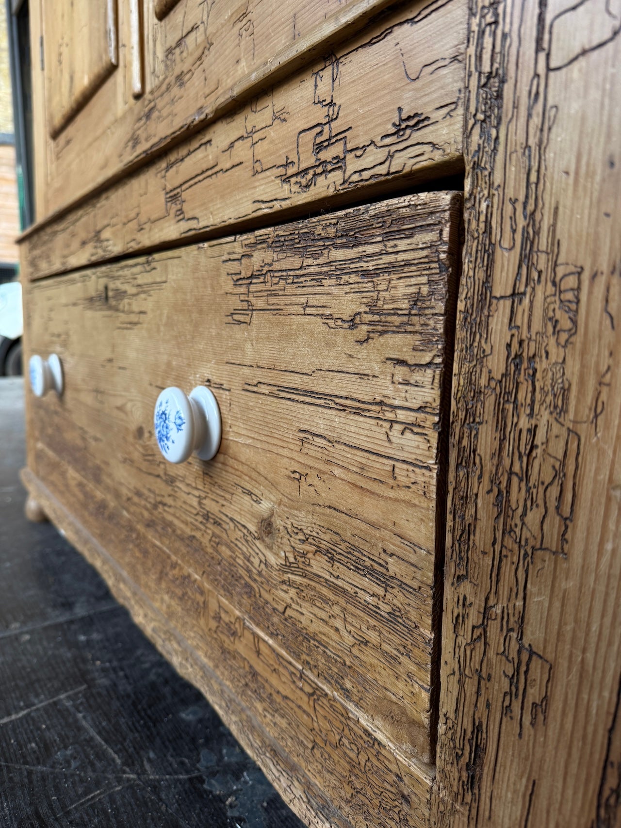 Rustic old pine child's wardrobe / cloaks cupboard