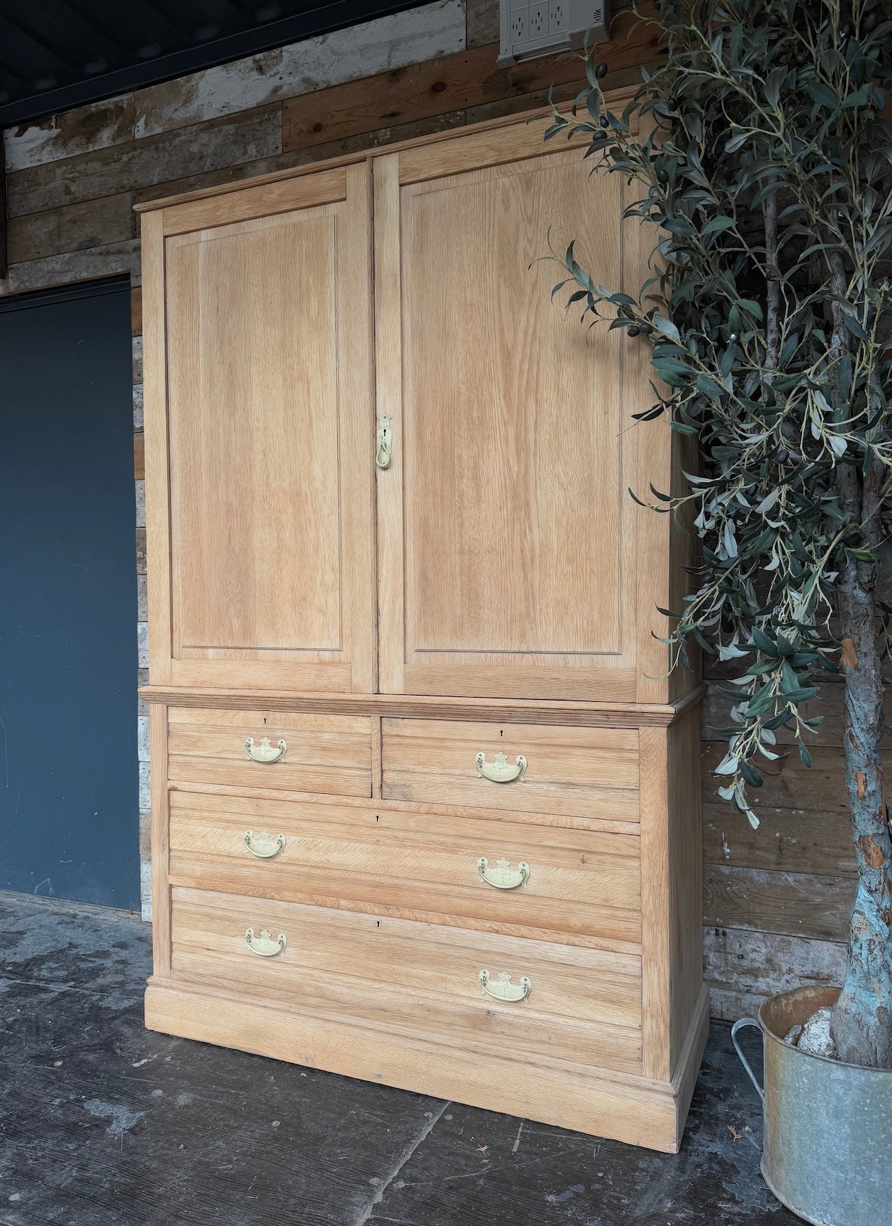Sandblasted Victorian oak linen press