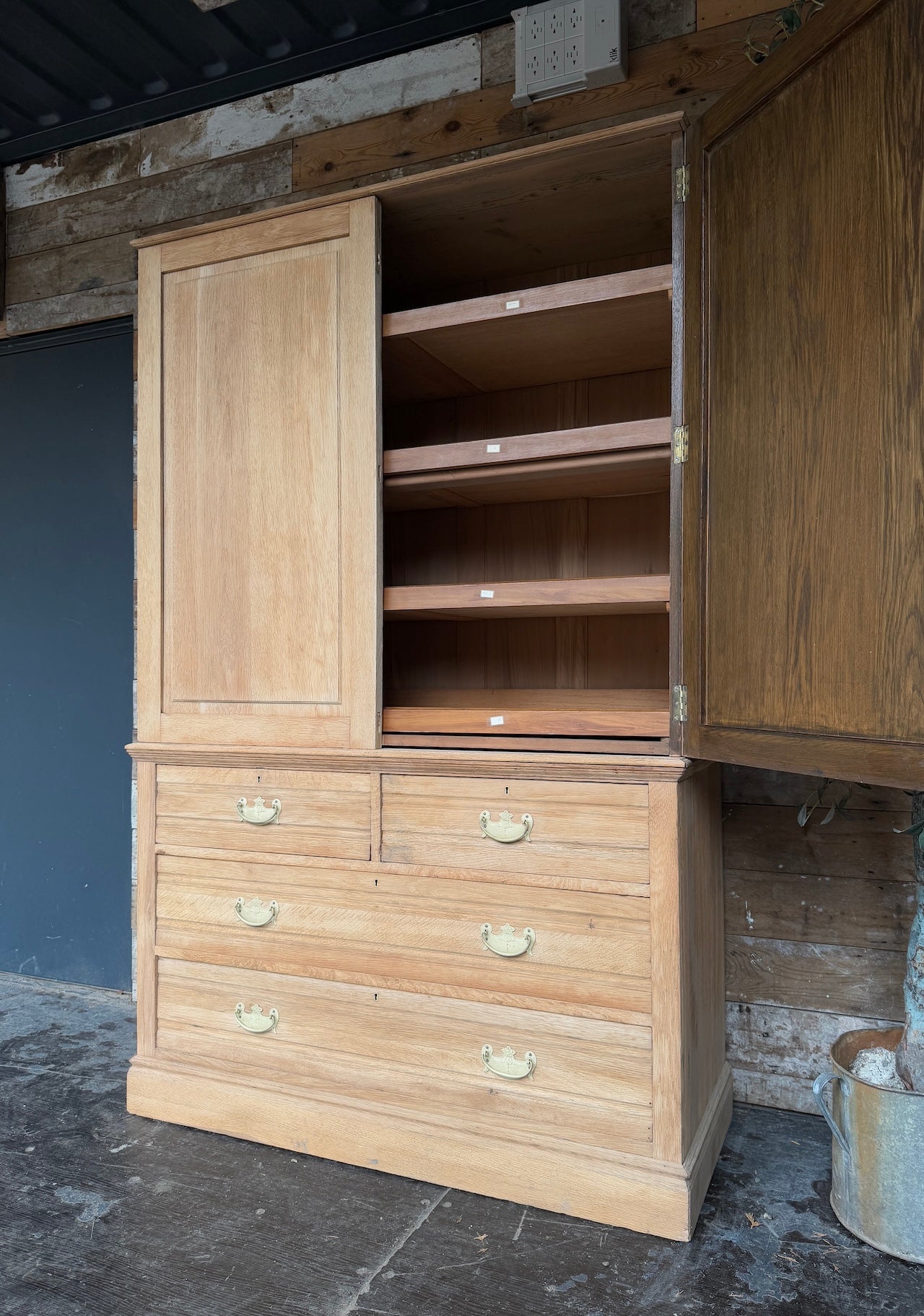 Sandblasted Victorian oak linen press