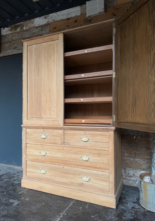 Sandblasted Victorian oak linen press