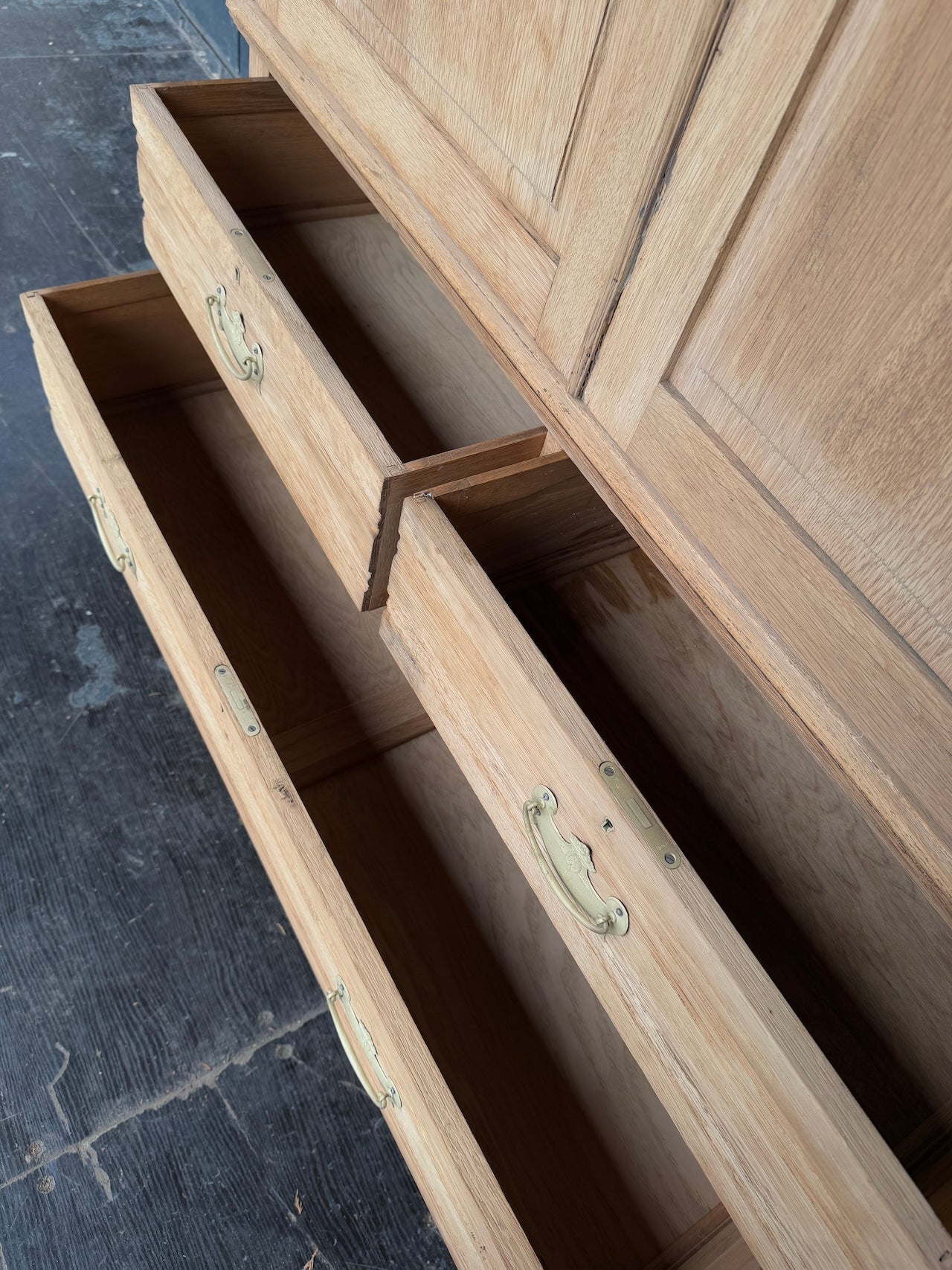 Sandblasted Victorian oak linen press