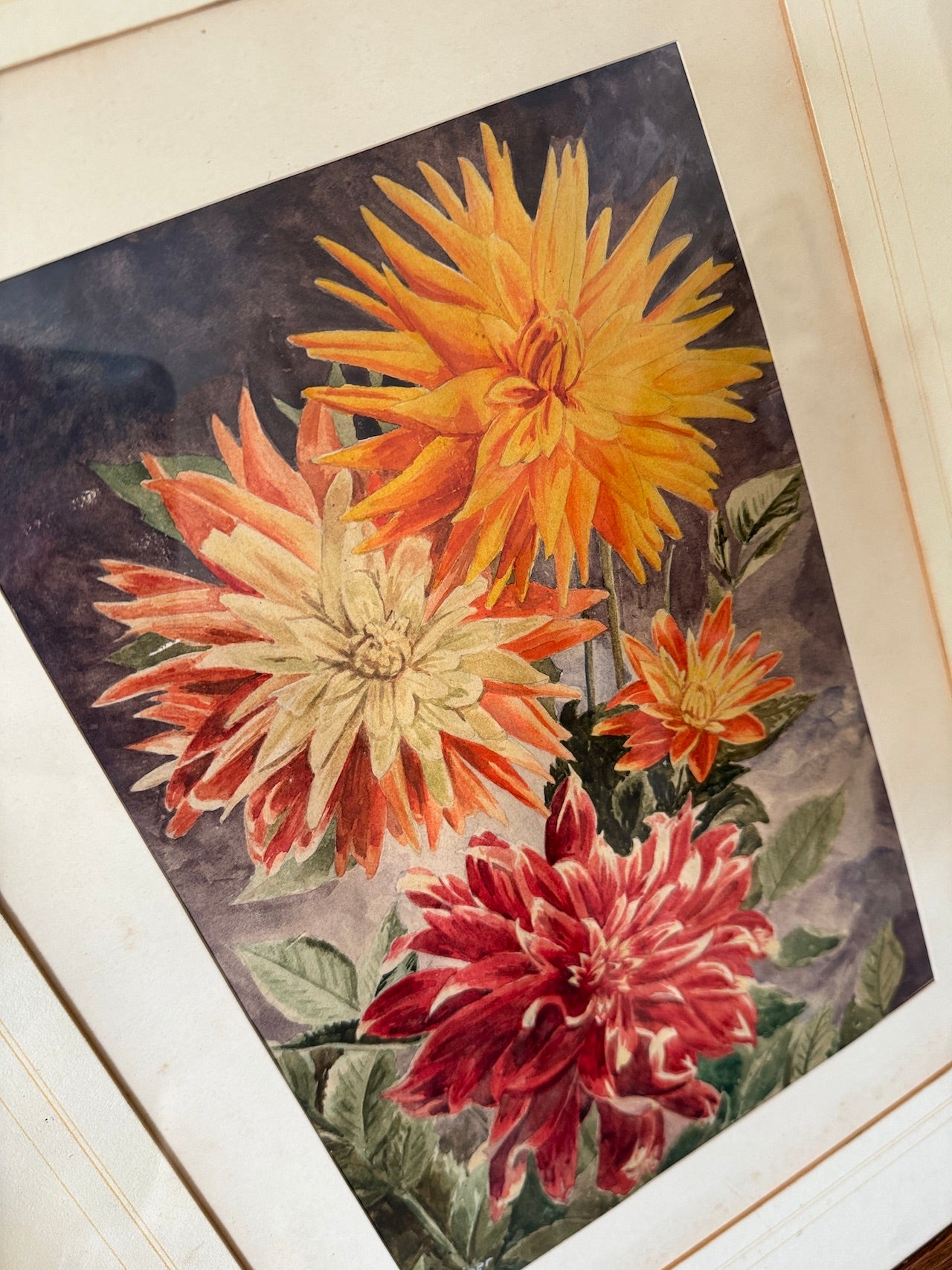 Vintage framed dahlia art