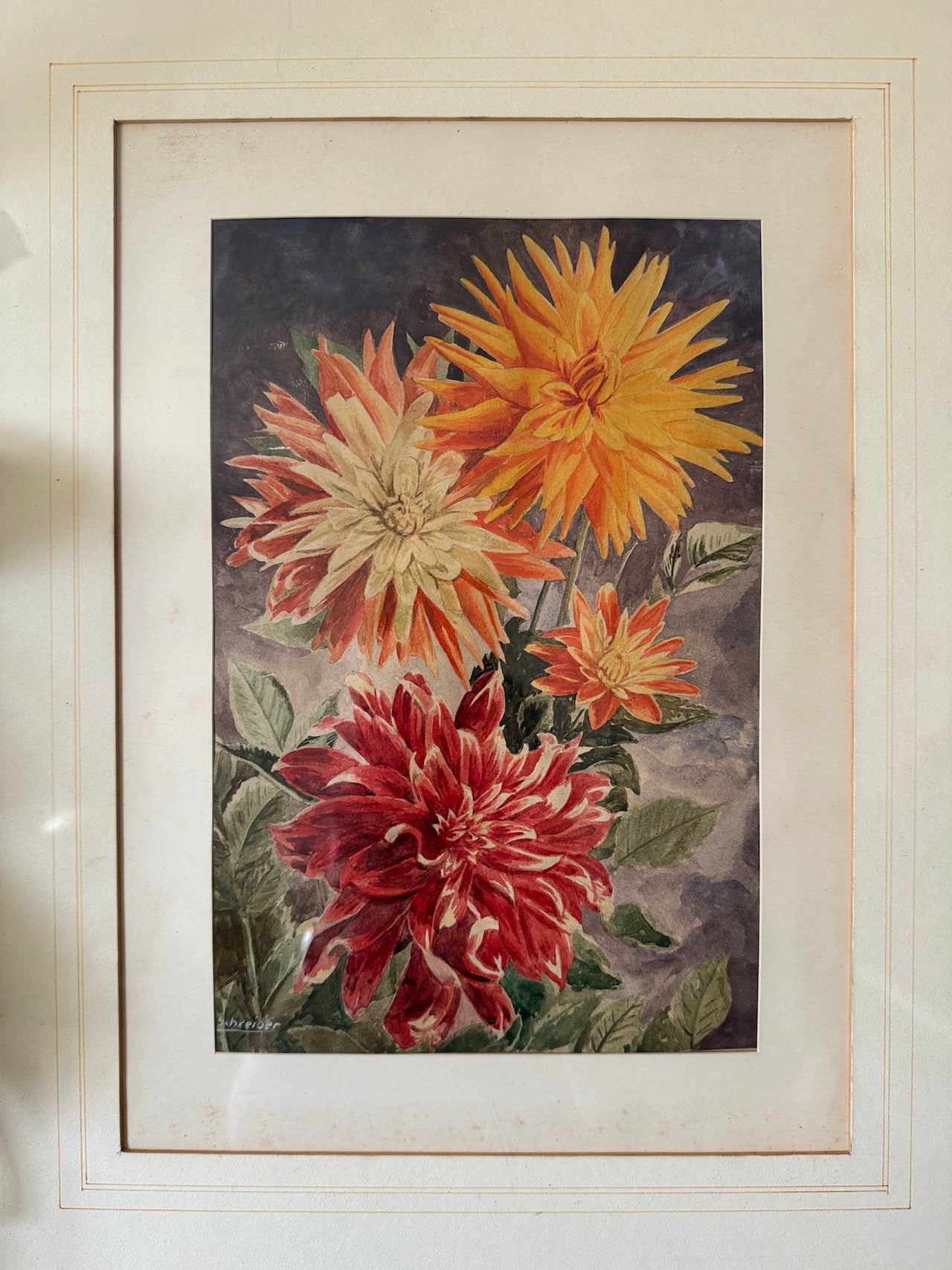 Vintage framed dahlia art