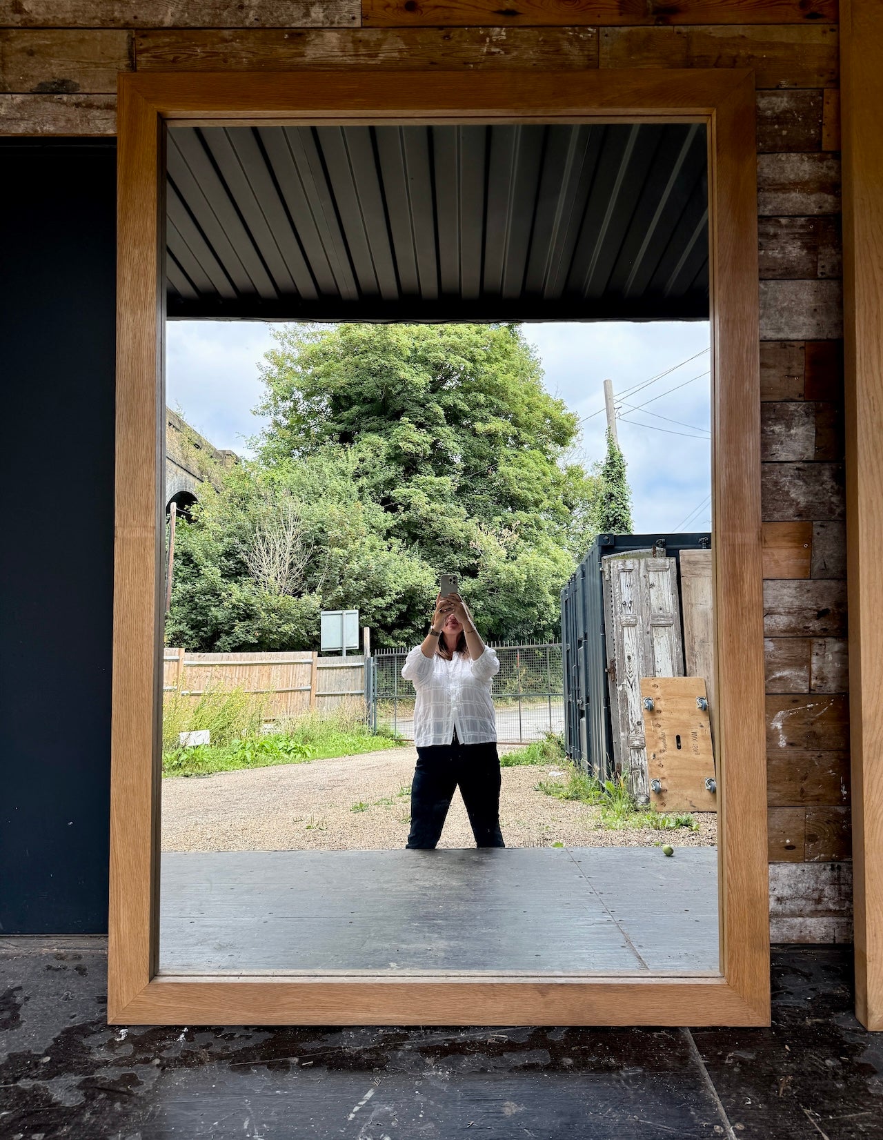 Huge Oak Leaner Mirror