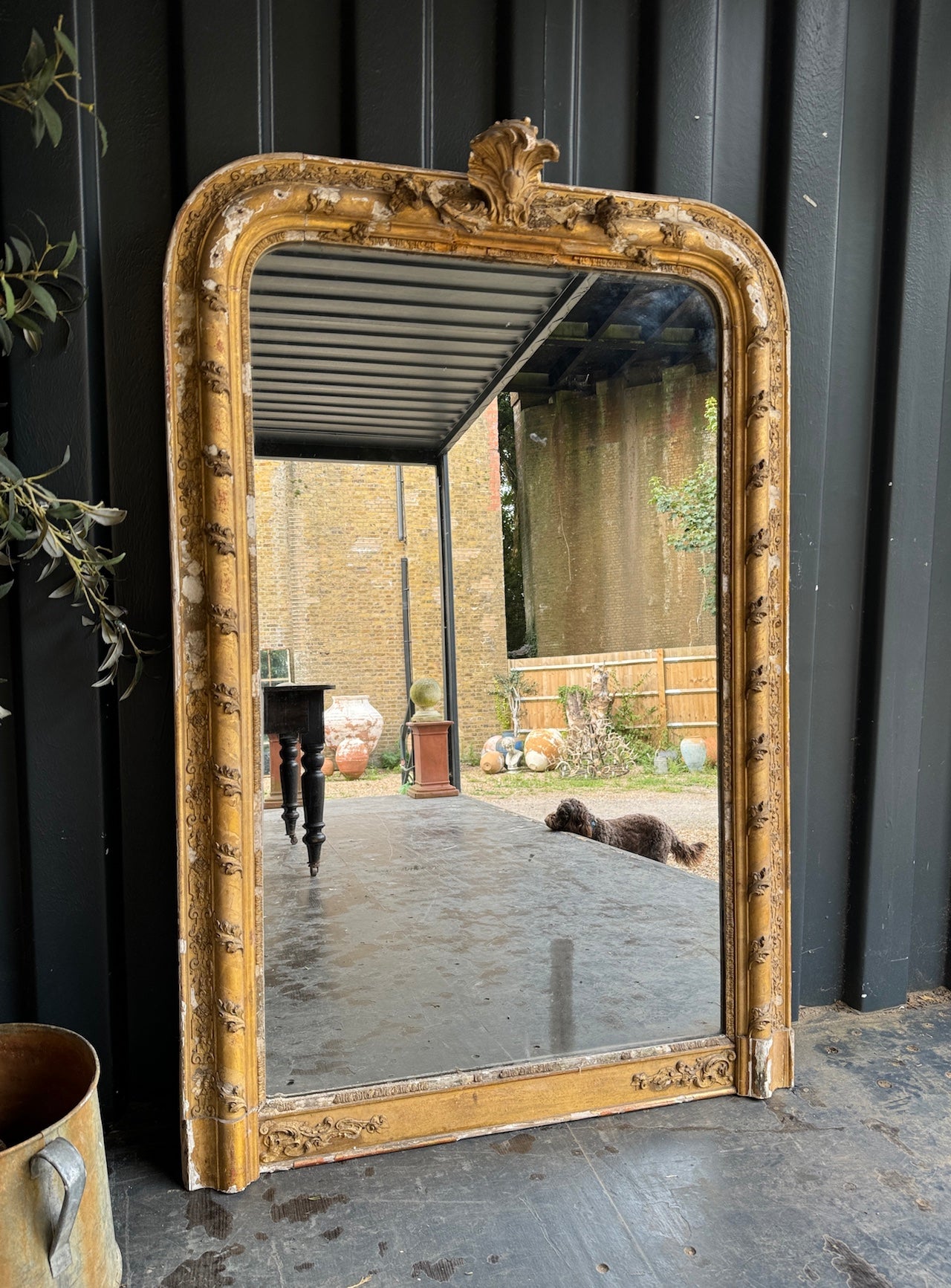 Beautifully rustic, big foxed French mirror