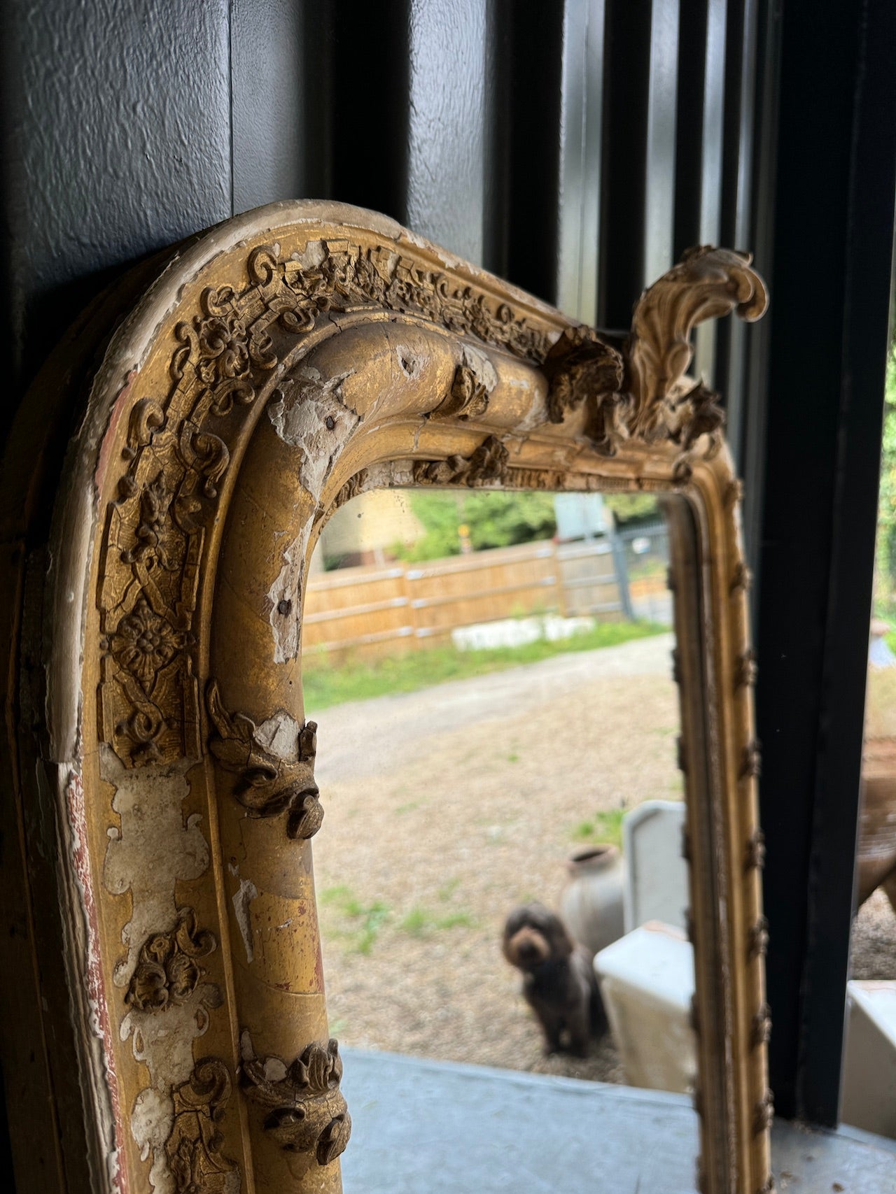 Beautifully rustic, big foxed French mirror