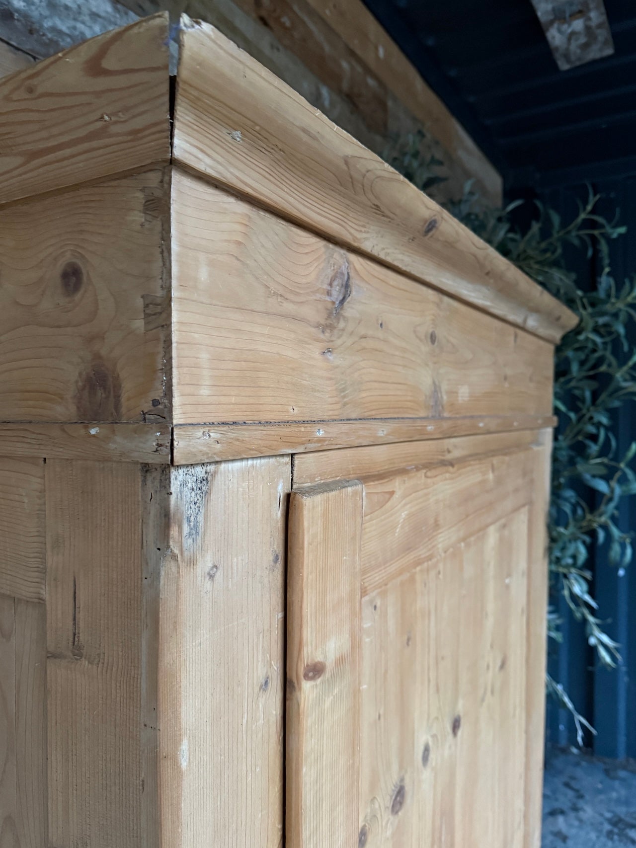 Vintage pine cloaks cupboard / child's wardrobe