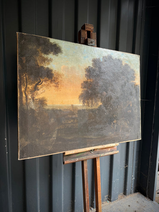 Aged oil landscape painting